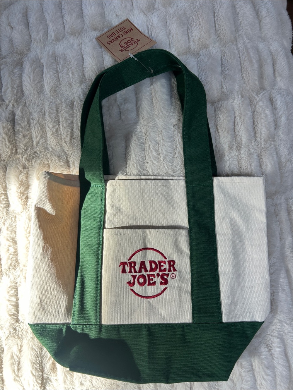 Trader Joe's Green & Cream Canvas Tote Bag